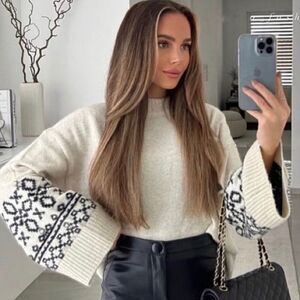 H&M Long Sweater Wide Sleeves Embellished Holidays Christmas